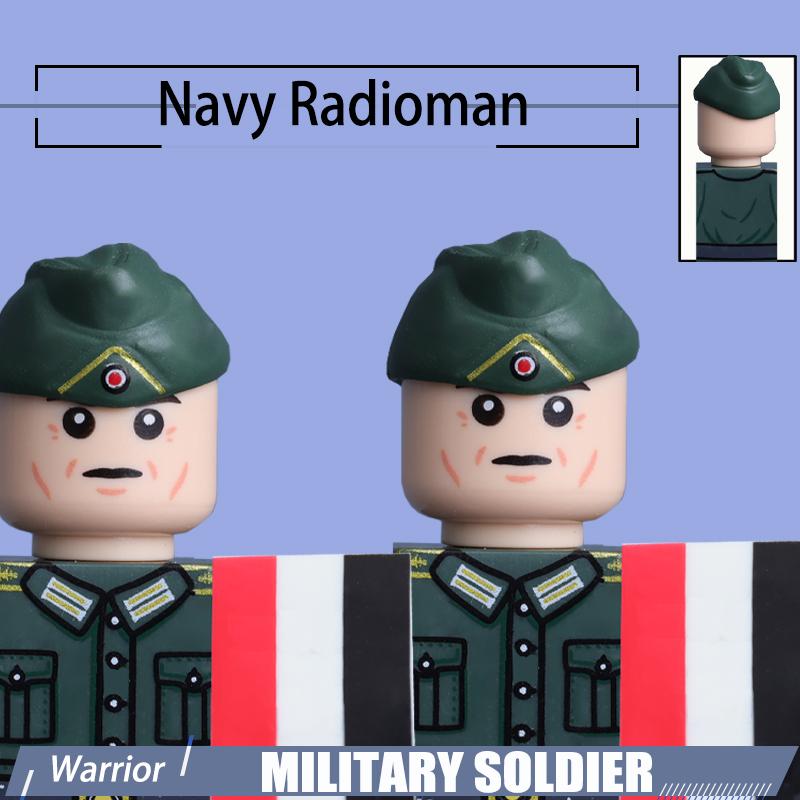 WW2 Naval Shore Troops Soldier Figure Building Blocks Army Officer Warrior Cap Helmet Flag Accessories Military Bricks Toys Boys