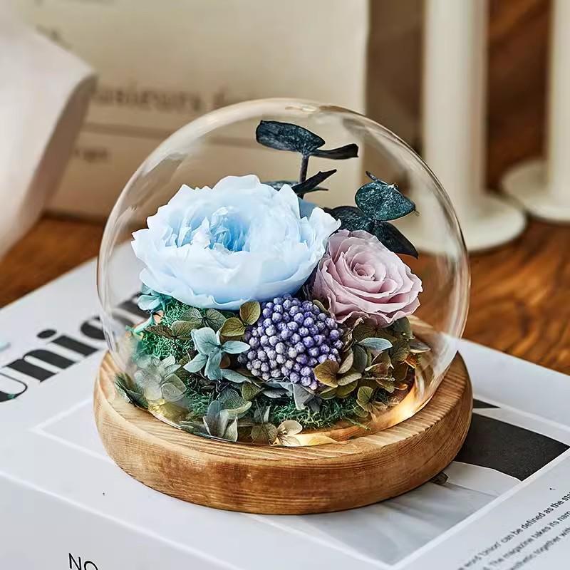 Eternal Flower Rose Glass Cover Finished Gift Box Valentine's Day Wedding Creative Gift for Girlfriend Eternal Flower Ornament
