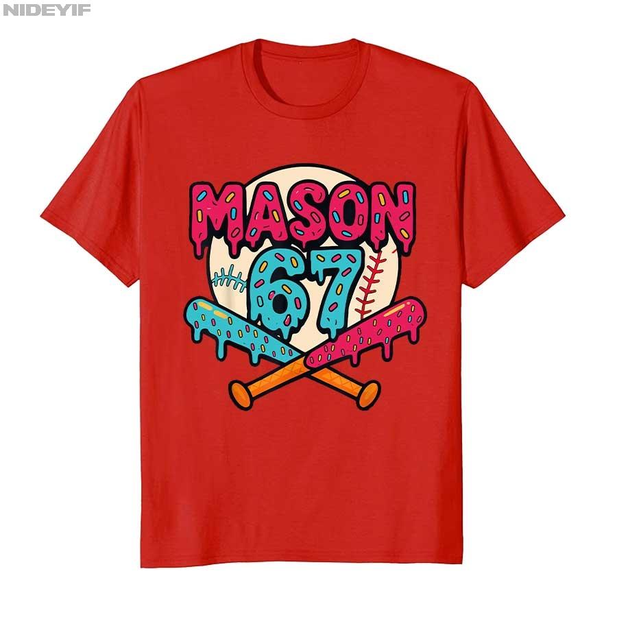 

Mason 67 Funny Ice Cream Drip Baseball Meme Graphics T-shirt For Men Women 100% Cotton T Shirts Short Sleeve Tops P474 4XL