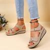 Women's Fashion Trend Wear Comfortable Matching Color Sole Pure Black Shoe Velcro Wedges Heels Designer Sandals