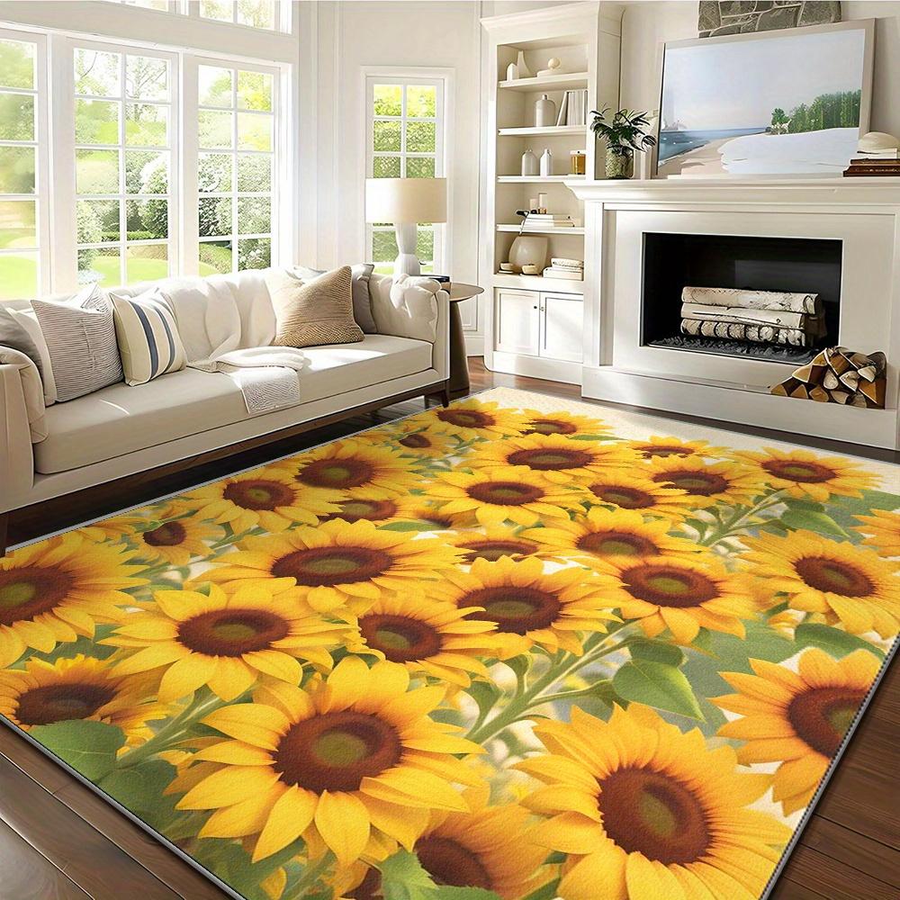 Super Soft Crystal Velvet Sunflower Carpet Bright Yellow Flower Design Large Living Room Bedroom Office Decor 60x90cm