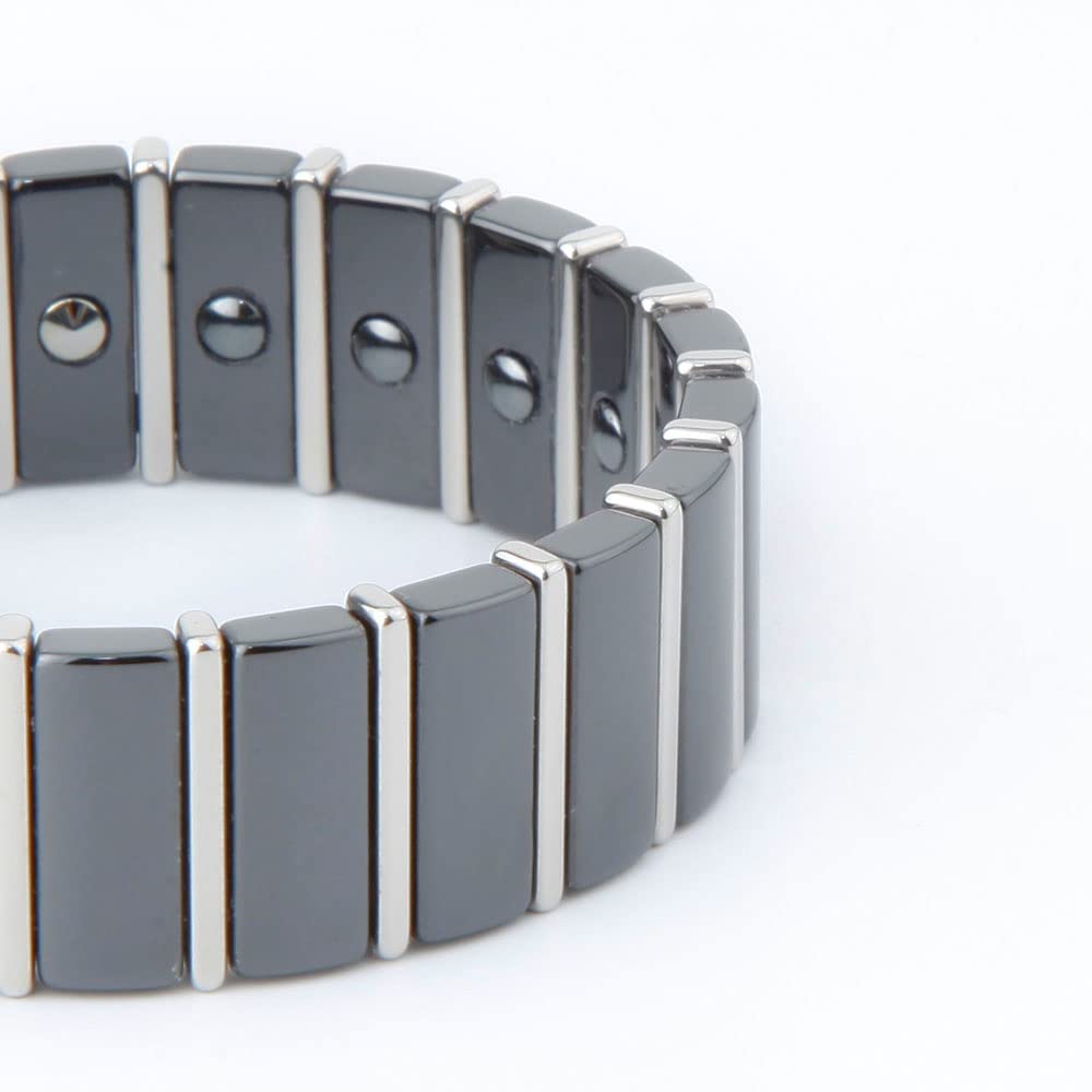 Germanium Bracelet Ceramic Bangle Hematite Magnetic Bangle Static Elimination Bracelet Health Accessory [Hachi] Men's (19.5cm, Black)