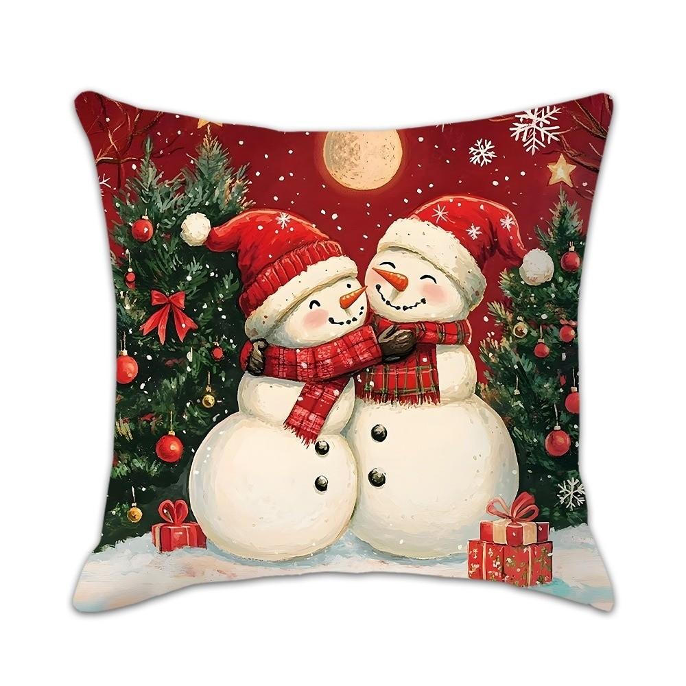 Polyester Cushion Slipcover Santa Claus & Snowman Throw Pillow Cover  for Living Room Sofa