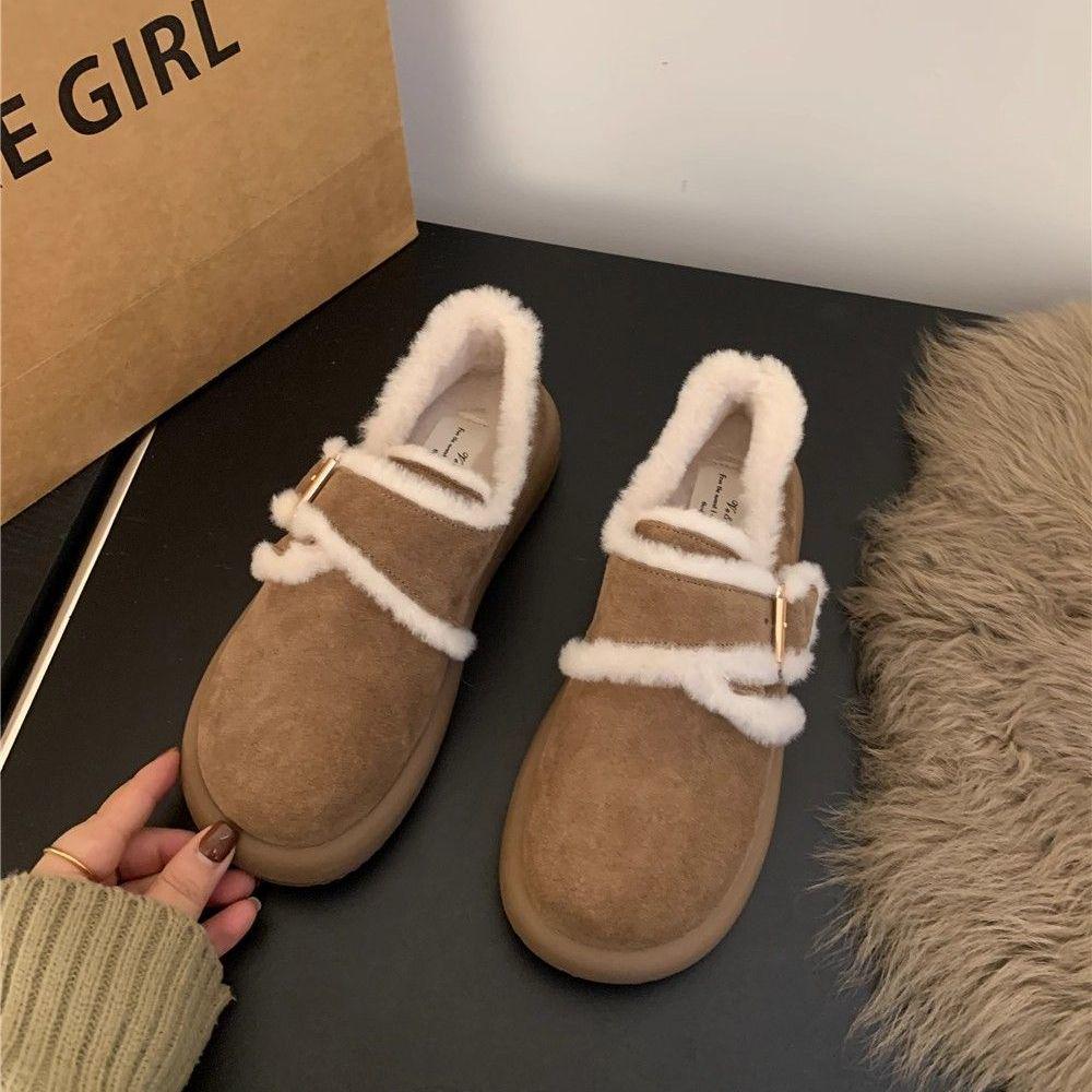 

Women s Fleece-Lined Furry Mary Jane Loafers - Thick-Soled Winter Casual Shoes 40