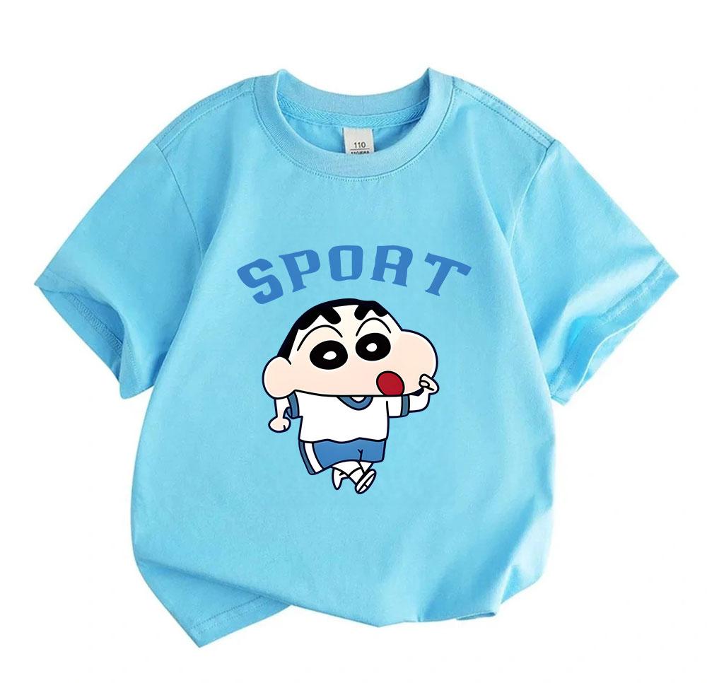 Kids Boys Girls 100% Cotton Crew Neck Short Sleeve T-Shirt, Cute Cartoon Sport Print Casual Soft Breathable Summer Tops for Little Children Daily Play