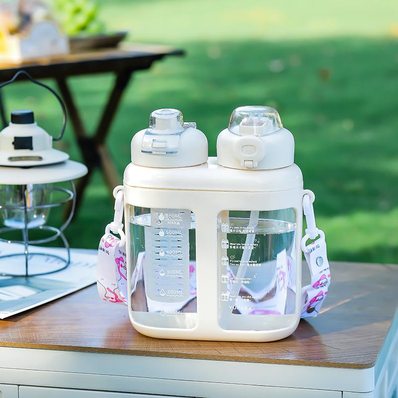 

Летние отделения большой вместимости, соломенные стаканчики, стаканчики для двойного питья, портативные детские стаканчики, бутылки для воды для спорта и фитнеса 1.5-2L слоновая кость