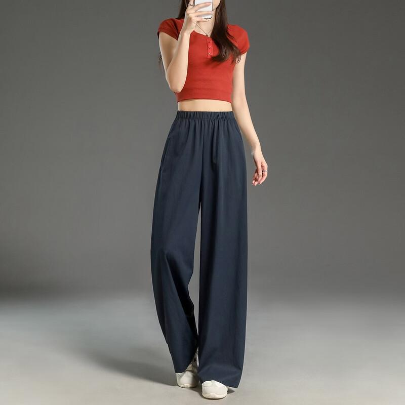 Women's Spring Elastic Waist Straight Leg Casual Pants