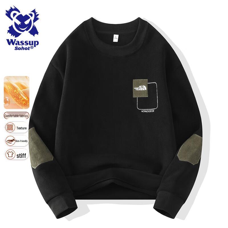 

Wassup Sohot Men s Fleece-Lined Color-Block Round Neck Pullover Sweatshirt M
