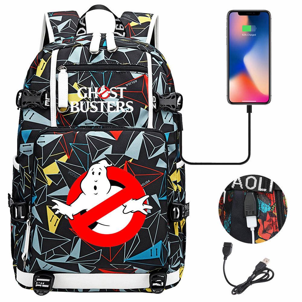 Batoh Ghostbusters s potiskem a USB nabíjením pro teenagery, studenty, na běžné cestování, venkovní denní batoh