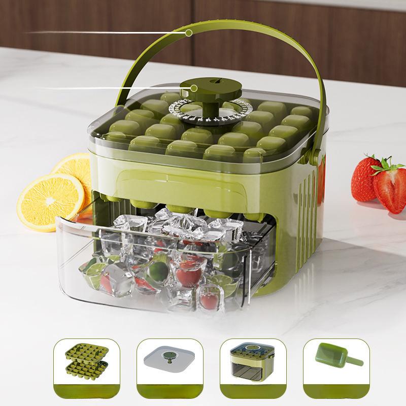 

Reusable Press Ice Maker Ice Cube Mold Large Capacity Ice Storage Box Ice Making Tool Ice Tray for Home Freezer Kitchen Bar Use Double Layer 50 Grid
