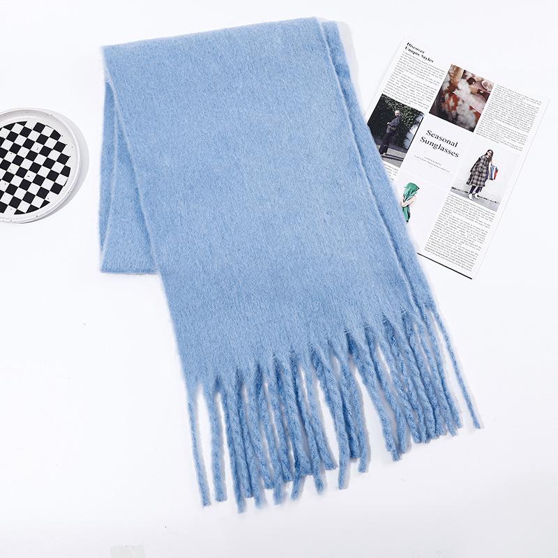 Men's and Women's Thick Woolen Scarf: Solid Color Knitted, Warm, Tassel-Edged, Imitation Cashmere for Winter