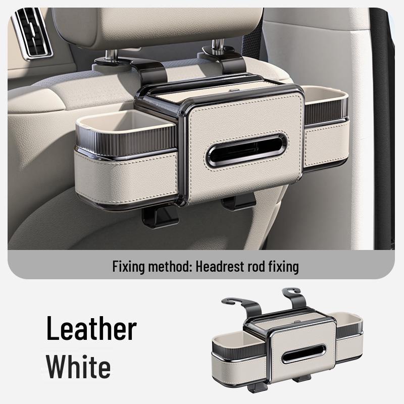 Car Rear Seat Makeup Mirror & Tissue Box Organizer with Cup Holder