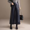 Pantalones de Cuero de Pierna Ancha Talla Grande de Cintura Alta para Mujer - Diseño Casual Recto de Terciopelo Corto Otoño/Invierno