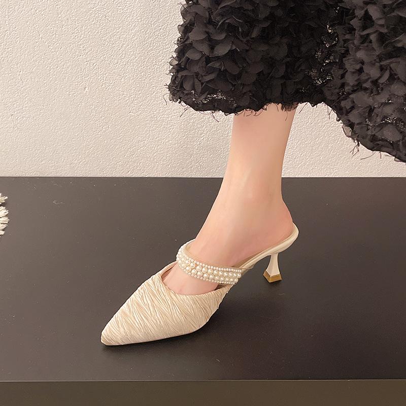 Fashion Square heel Shoes Woman 2025 Female Slippers Loafers Luxury Slides Med Thin Heels Jelly Flip Flops Cover Toe Block New Designer