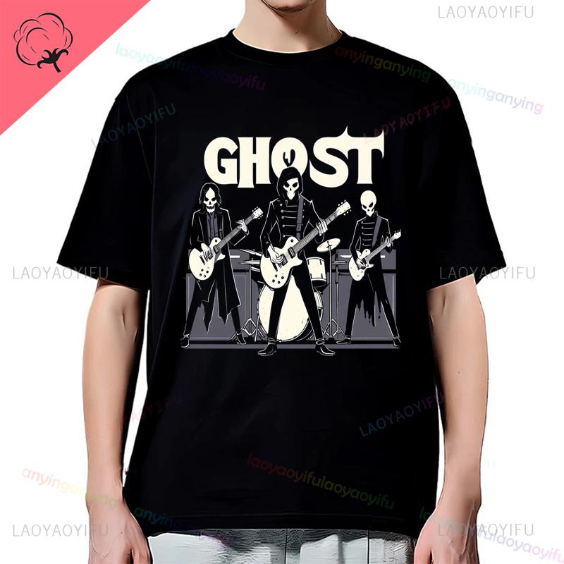 Y2K-Ghost-Band-T-shirt Mens Rock Band Graphic Pattern Cotton T-shirt Casual Vintage Horror Style Harajuku Short-sleev Women Top