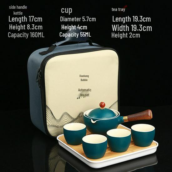 Portable Ceramic Kung Fu Tea Set with Bag – Includes One Pot, Four Cups, and Side Handle for Outdoor or Car Use