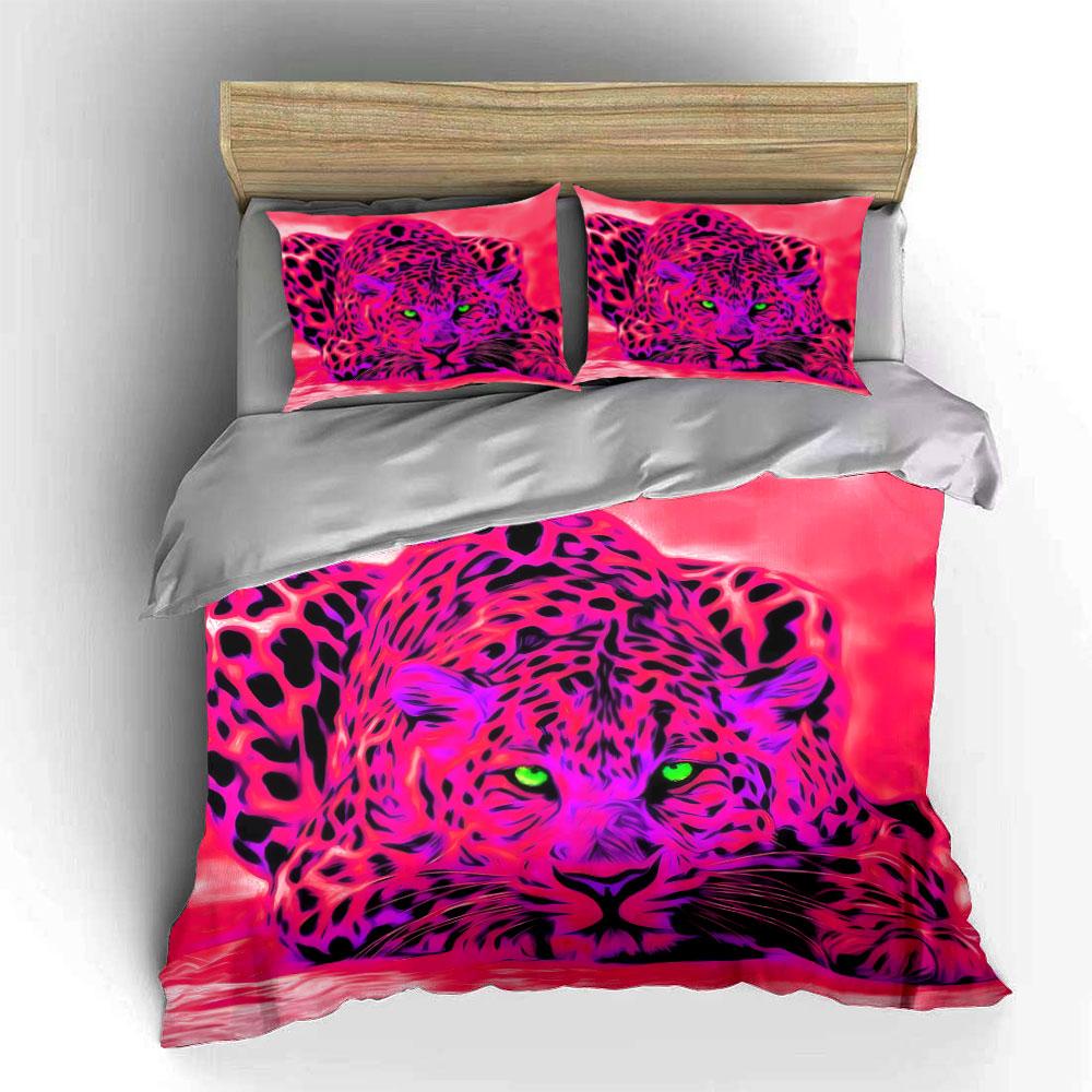 Ensemble de décoration artistique léopard pour salon Housse de couette douce et confortable Ensemble de literie Comprend 1*Housse de couette & 2*Taies d'oreiller, Cadeau EU Twin 135X200cm&set