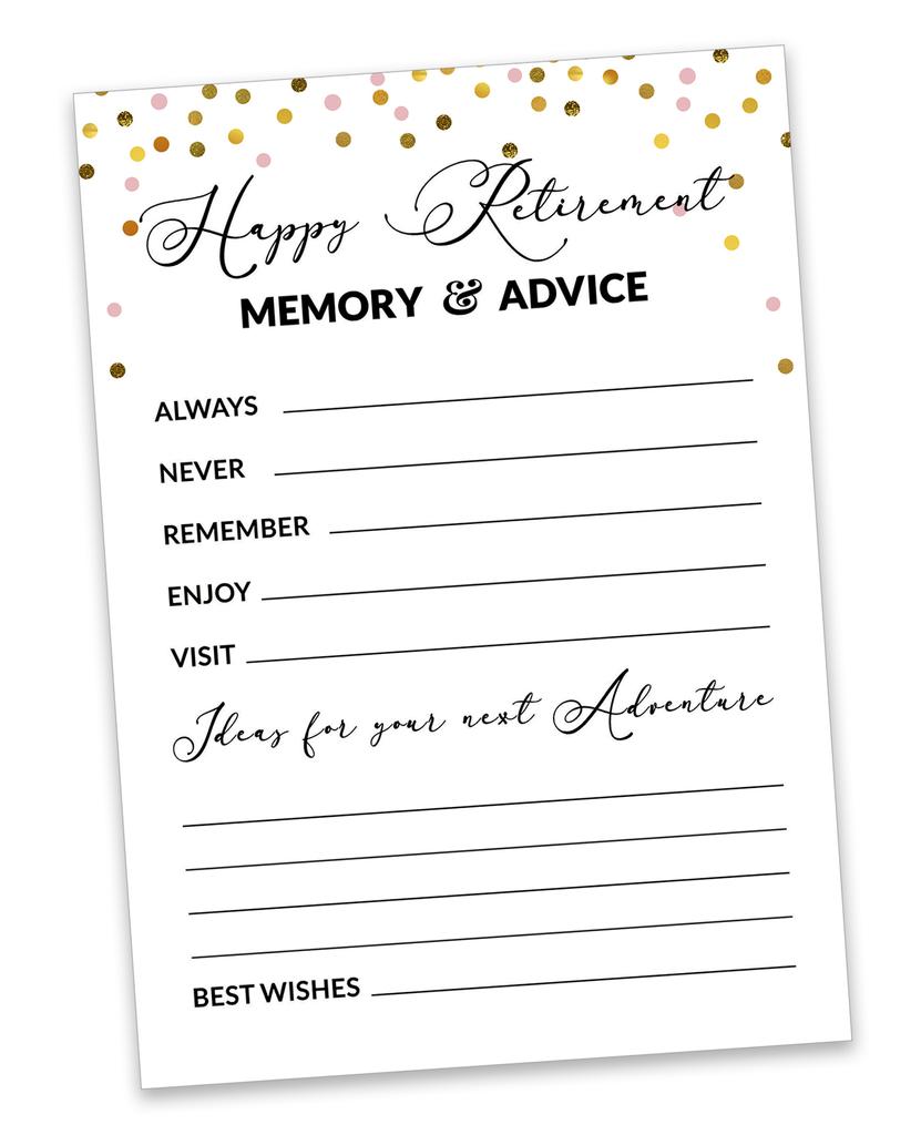 Inkdotpot Pack of 50 Confetti Advice & Wishes for Retirement Party, Game Activity for Retirement Party Celebration, Guestbook Alternative 5X7 inches