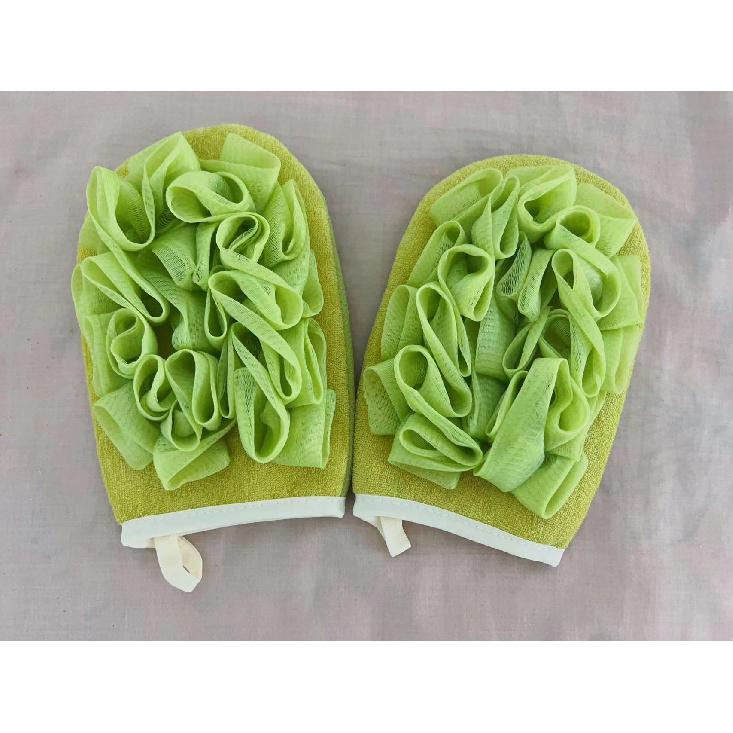 Перчатки для мытья спины, двусторонняя мочалка, женская мочалка-цветок для ванны, мочалка-шар для ванны, отшелушивание кожи, удаление грязи, массаж зелёный