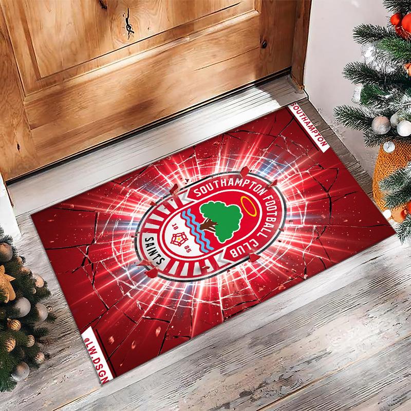 Southampton Football Print Crystal Velvet Rug, Comfortable Water Absorbent Non Slip Indoor Floor Carpet