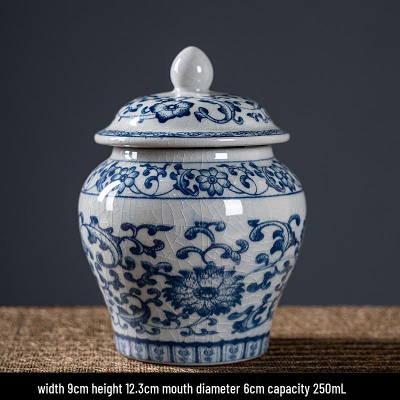 Blue & White Ceramic Tea Storage Jar - Retro Pottery Design, Moisture-Proof Seal