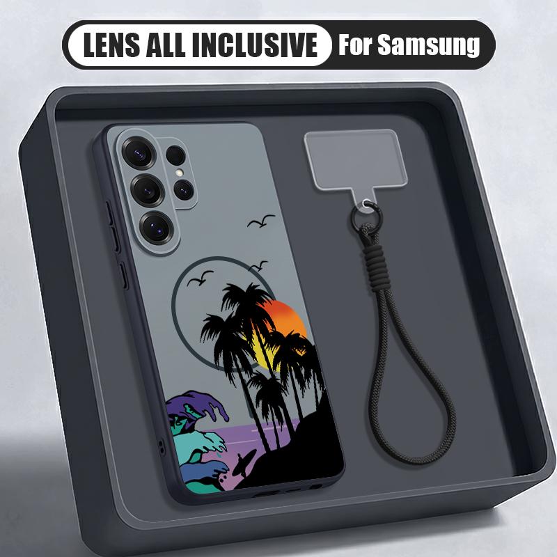 Kreative Kokosnuss-Sonnenuntergang-Muster Hülle Für Samsung S26 Ultra S25 FE S24 S24 Plus A57 A37 A17 A56 A36 A16 A55 A35 A15 A54 5G Hybrid Magnetisch Matt Abdeckung