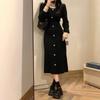 Early autumn new autumn clothes rich daughter high-end sense of wear temperament black knitted dress