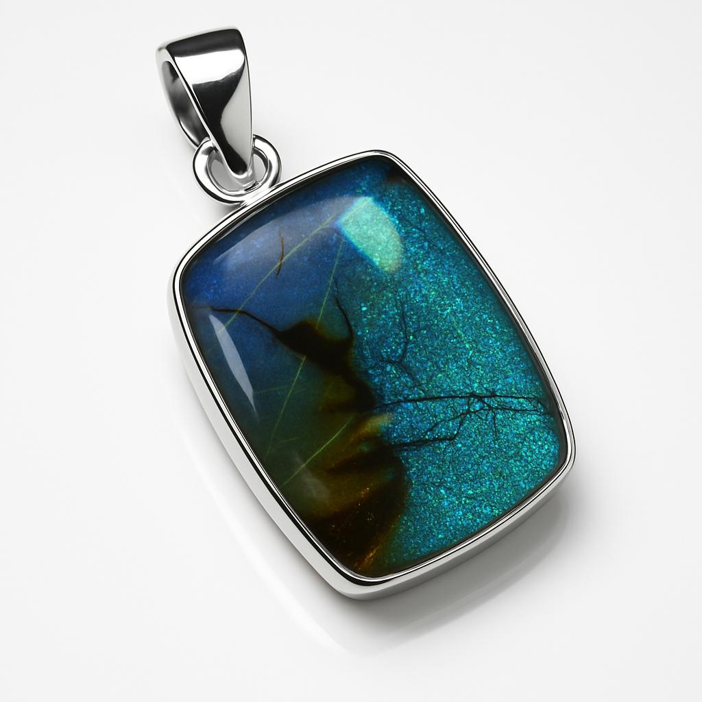 Natural Opal Pendant 29.4 ct Multicolor Cushion 925 Sterling Silver October Birthday Birthstone