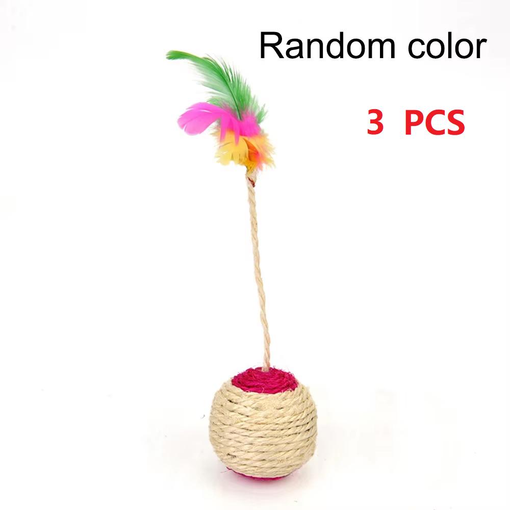 1PC Pet Cat Toy Colorful Feather Blanket Ball Grinding Claw Interactive Play Ball Cat Toy Sisal Shuttlecock Ball