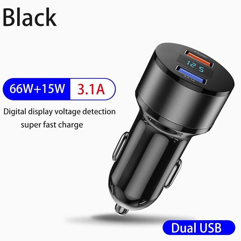 Dual USB 66W 3.1A Fast Car Charger QC3.0 Power Adapter Voltage Monitor Fast Charging For iPhone Xiaomi Samsung Huawei OPPO