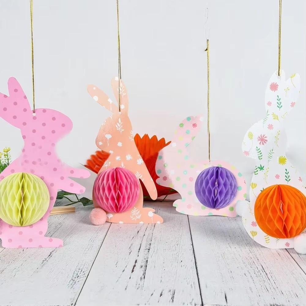 4Pcs 3D Honeycomb Paper Decoration Colorful Design Easter Ornament 3D Honeycomb Paper Handmade Paper Egg Ball