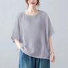 Women's Linen Oversized Short-Sleeve Top Loose Fit Solid Color Casual Blouse