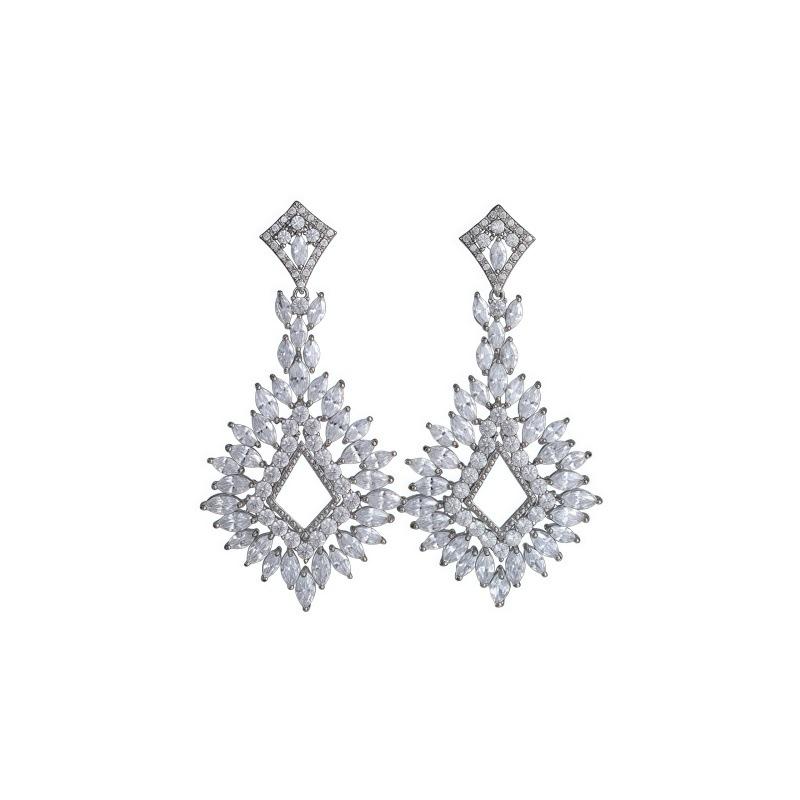 High-End Geometric Zirconia Earrings for Women - Long S925 Silver Needle, Bridal Wedding Fashion Accessories