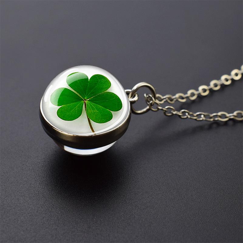 Luminous Four-Leaf Clover Glass Pendant Necklace - Lucky Student Accessory