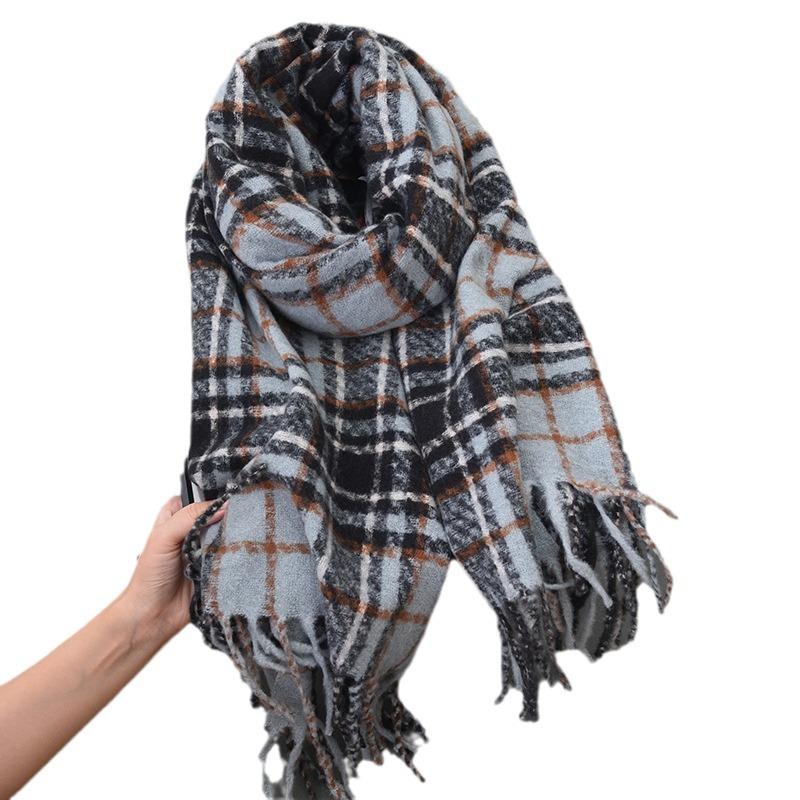 2025 new plaid scarf imitation cashmere fringed shawl autumn and winter couple atmosphere warm and thickened scarf