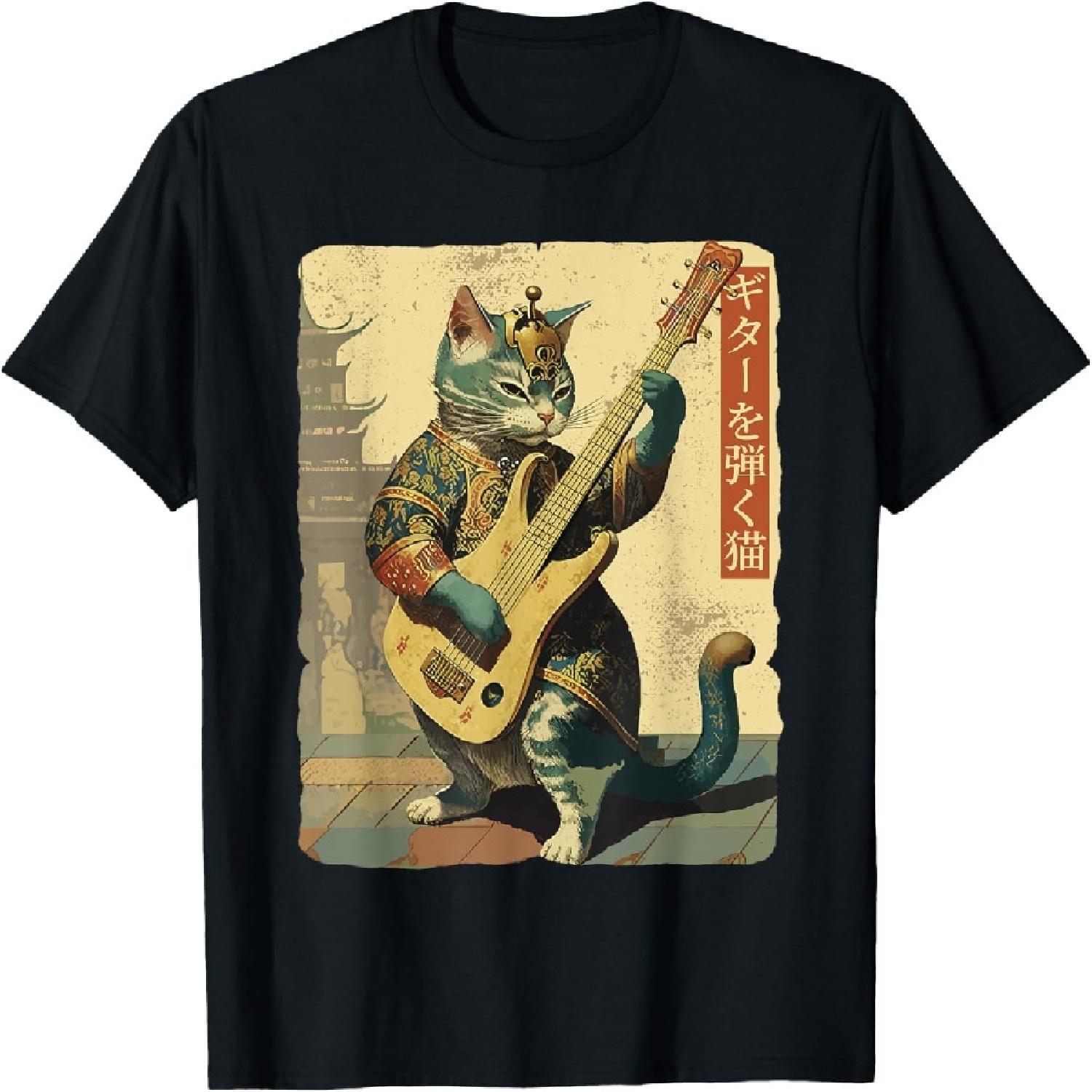 Japanese Cat Princess Playing The Electric Guitar T-Shirt S