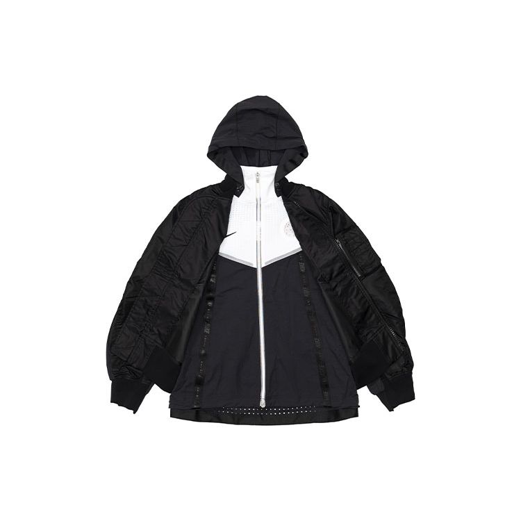 Nike X Sacai Double-Layer Color-Block Sport Hooded Jacket Women Jackets Black CZ4678-010