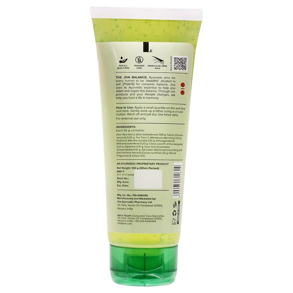 Jiva Aloe Minze Gesichtsreiniger 100g Packung 1 | Tiefenreinigung, Feuchtigkeitsspendend, Talgkontrolle, Glatte Hautpflege
