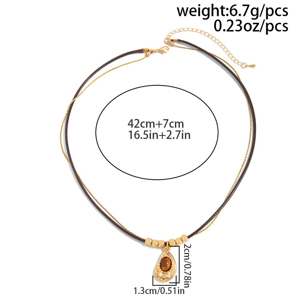 Maillard Style Tiger Eye Stone Pendant Y-shaped Thin Chain Sweater Necklace Women's Fashion Adjustable Rope Chain Daily Jewelry