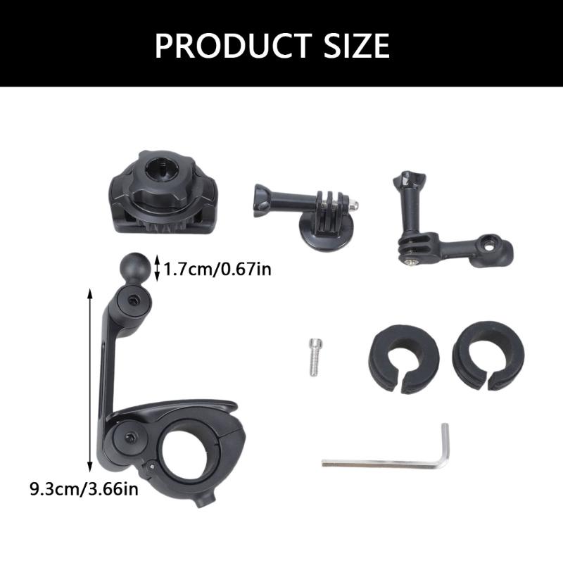 17mm Ball Head with 1/4in Adapter & Action Camera Bracket Motorcycle Bike Handlebar Camera Mount Rotating Holder Clamp