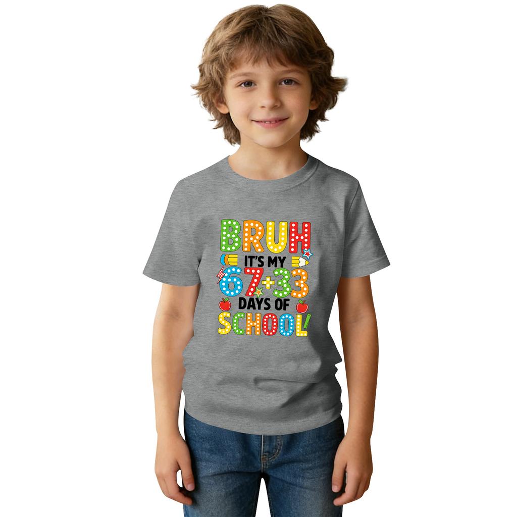 Fashionable Round Neck Short Sleeve Work Clothes Printed Tops For KID Summer Tops