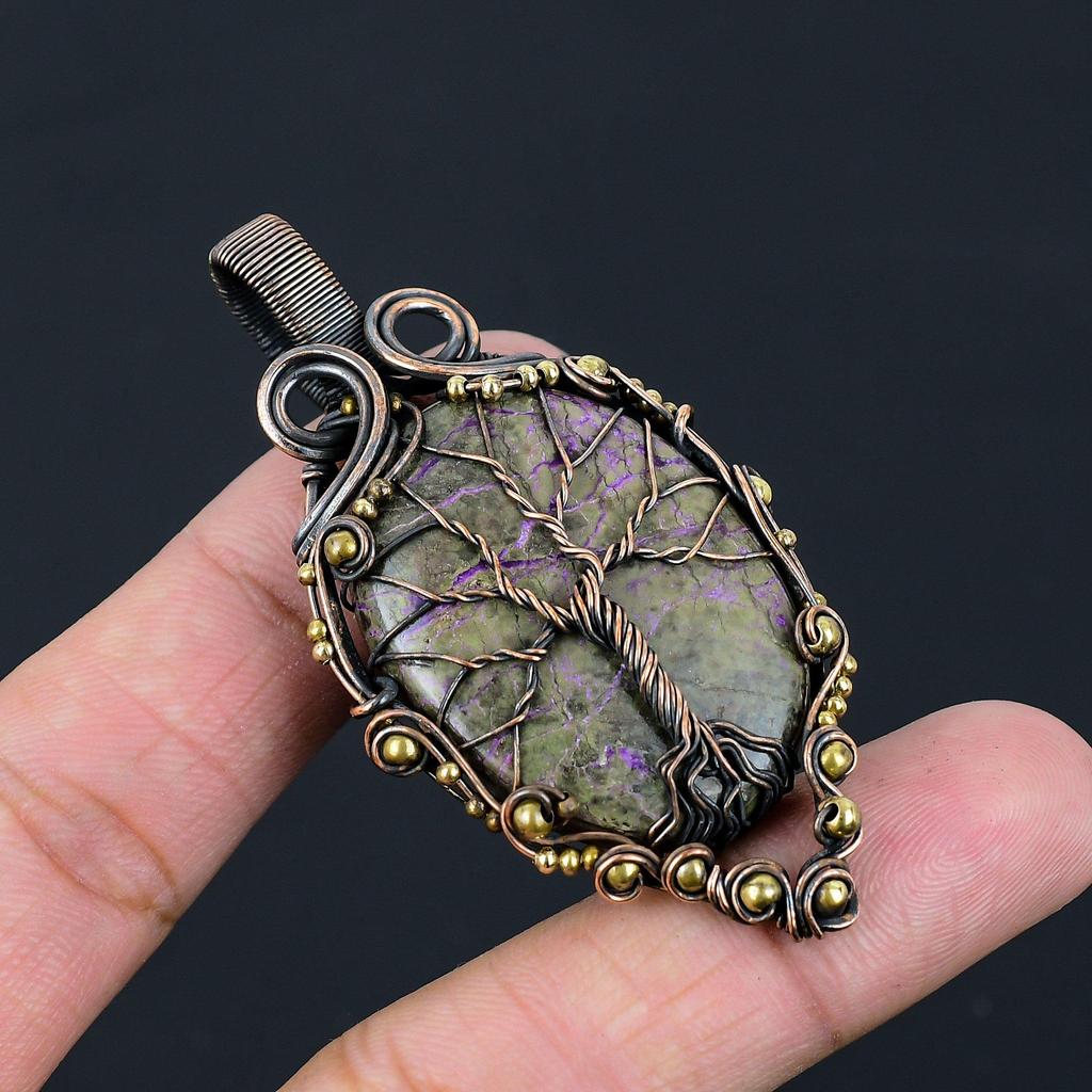 Tree Of Life Purpurite Gemstone Pure Copper Wire Wrapped Handmade Pendant Jewelry