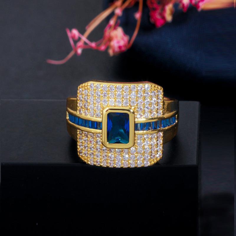 J0109 Micro-Inlaid Zircon Full Diamond Ring, Real Gold Electroplated Jewelry Environmental Protection Ring
