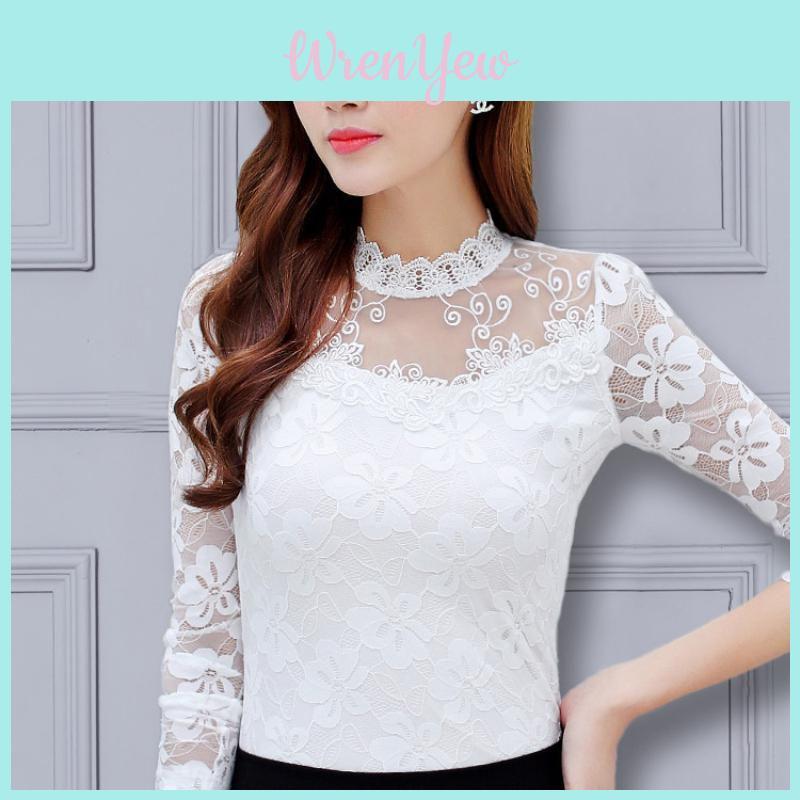Elegant Mesh Blouse With Hollow Lace Design For Women Long Sleeve Summer Wear