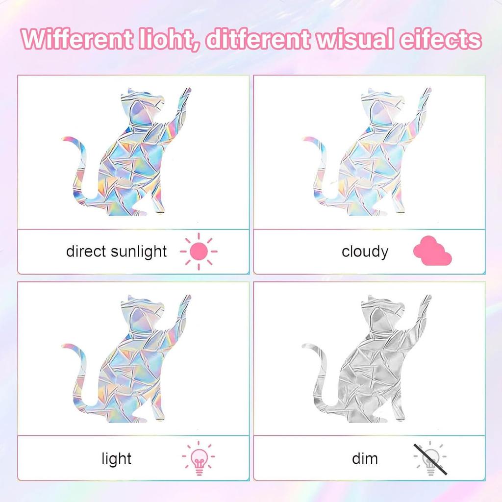21pcs Star Moon Cat Sun Catcher Window Clings for Glass Windows, Anti-Collision Stickers Decals Prevent Bird Strikes,Rainbow Prismatic Window Clings