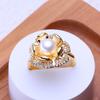 LSOOYH Freshwater Pearl Rings for Women Luxury Wedding Party Gold Color Flower Ring,Birthday Gifts