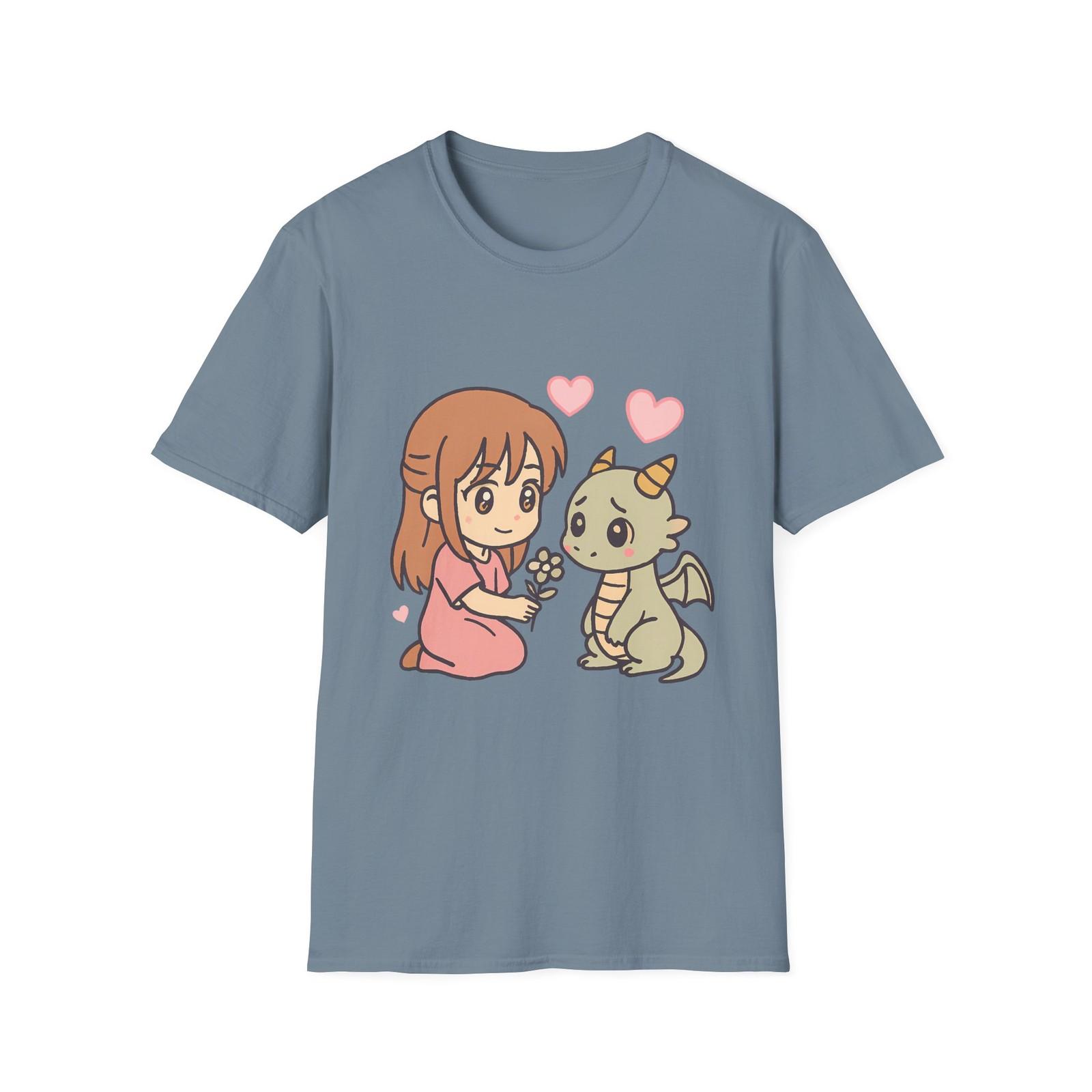 Unisex Softstyle Girl and Dragon T-Shirt Mens Womens Tees Top | Whimsical Friendship 4XL