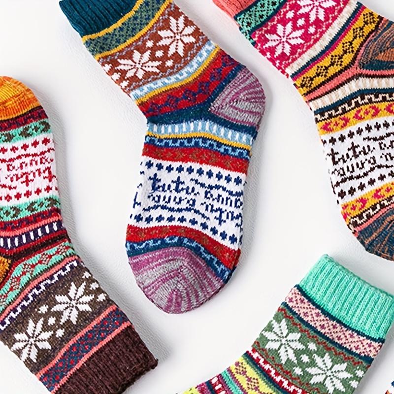 5 Pairs Wool Socks Vintage Winter Warm Wool Socks for Women Soft Cozy Socks Thick Boots Socks for Women