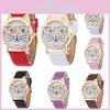 Montre à Quartz pour Femme Adorable Visage de Chat avec Bracelet en Cuir Design Cartoon