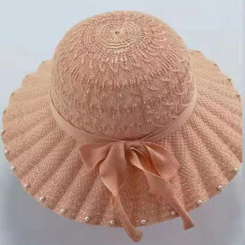 

WTEMPO однотонные жемчужные шляпы от солнца летние женские соломенные пляжные шляпы защита от солнца дышащие модные элегантные панамы 1pc светло-розовый